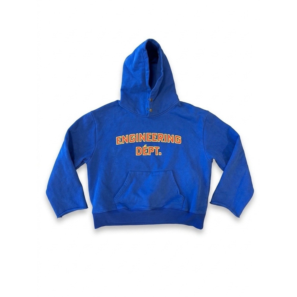Engineered by Dre Hoodie Men Blue Sz M Engineering Dept. Streetwear Button Close